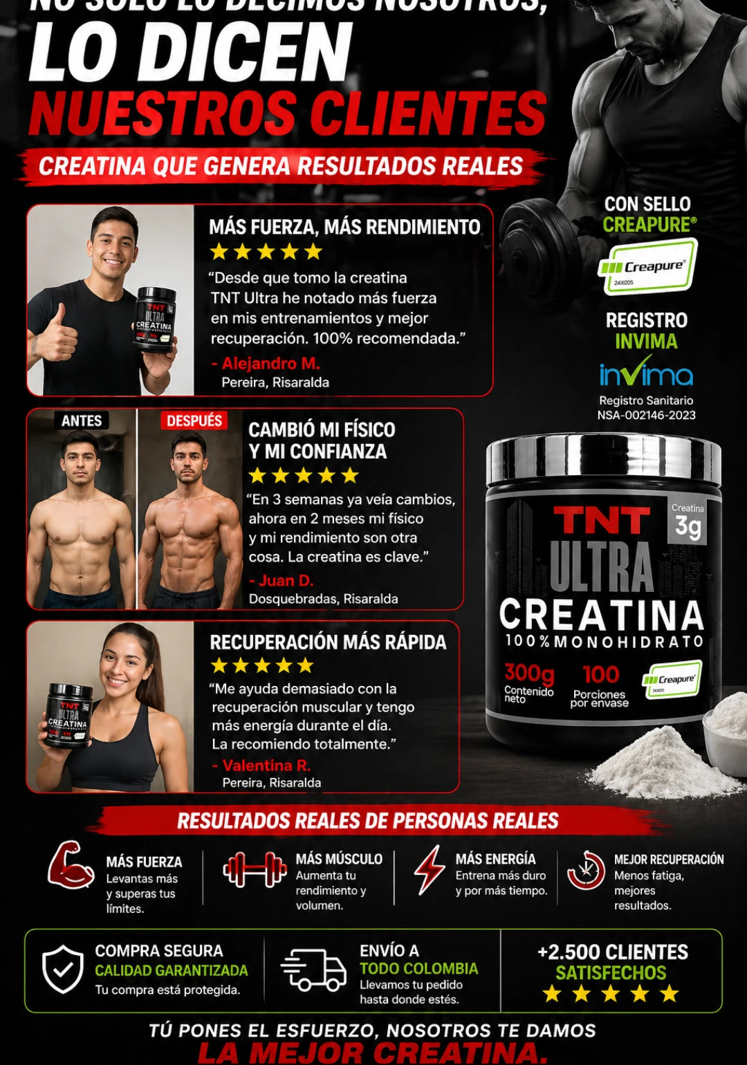 Creatina Monohidratada TNT Creapure 100 servicios